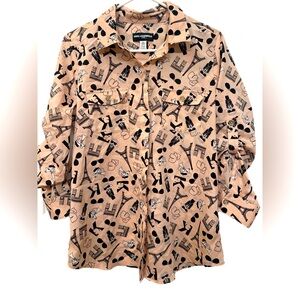 Karl Lagerfeld sz small peach tone Paris icon print blouse with breast pockets